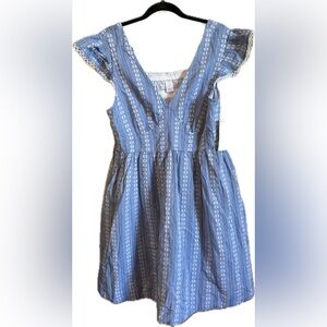 Blue Chambray Dress with White Eyelet Pattern